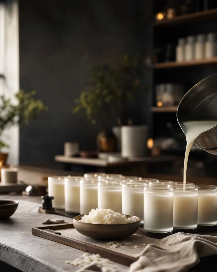 Candles being poured during production