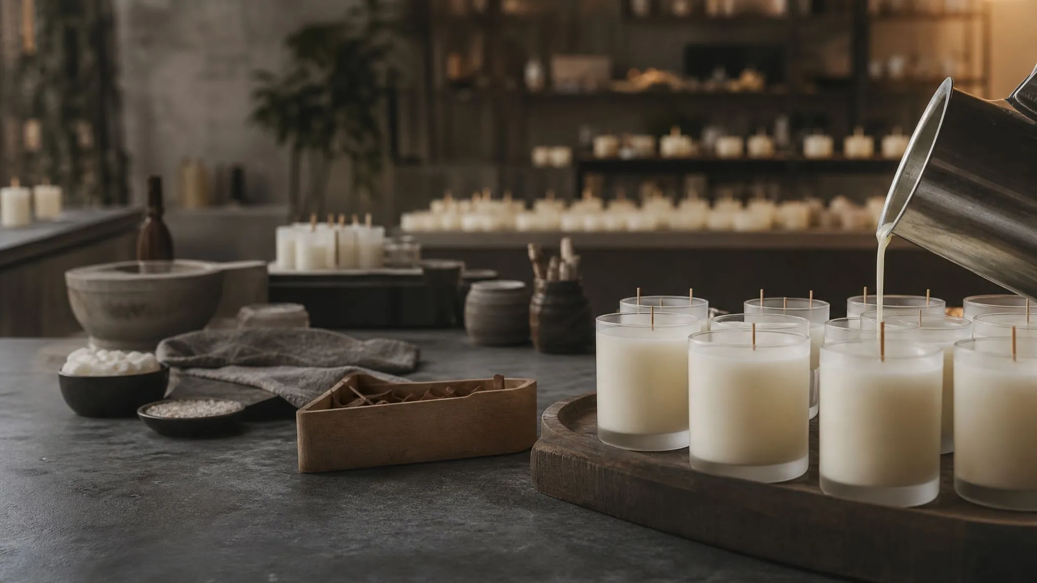 Finished candles curing after pouring